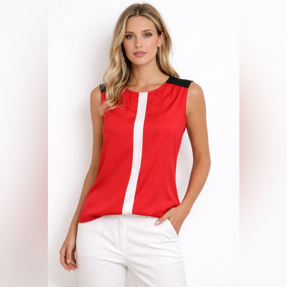N Black Label Top Sleeveless Tank Size XS/TP Silky Red W/White Strip Front